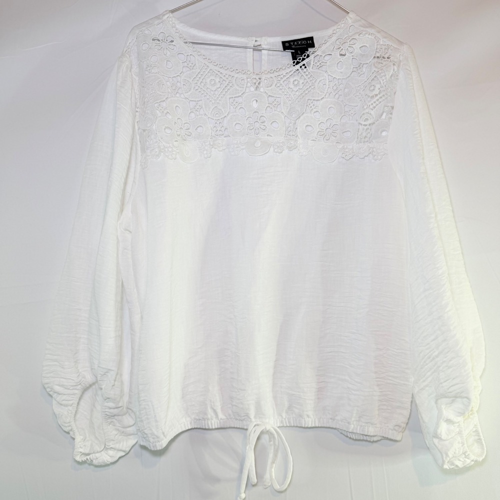 Stitch Collection Women Off White Lace Yoke Balloon Sleeve Blouse Large 81057T